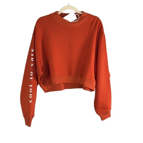 BOYISH Crop Pullover S  Graphic "Cool To Care" Gender Neutral Gorpcore Boho NWT - Picture 1 of 8